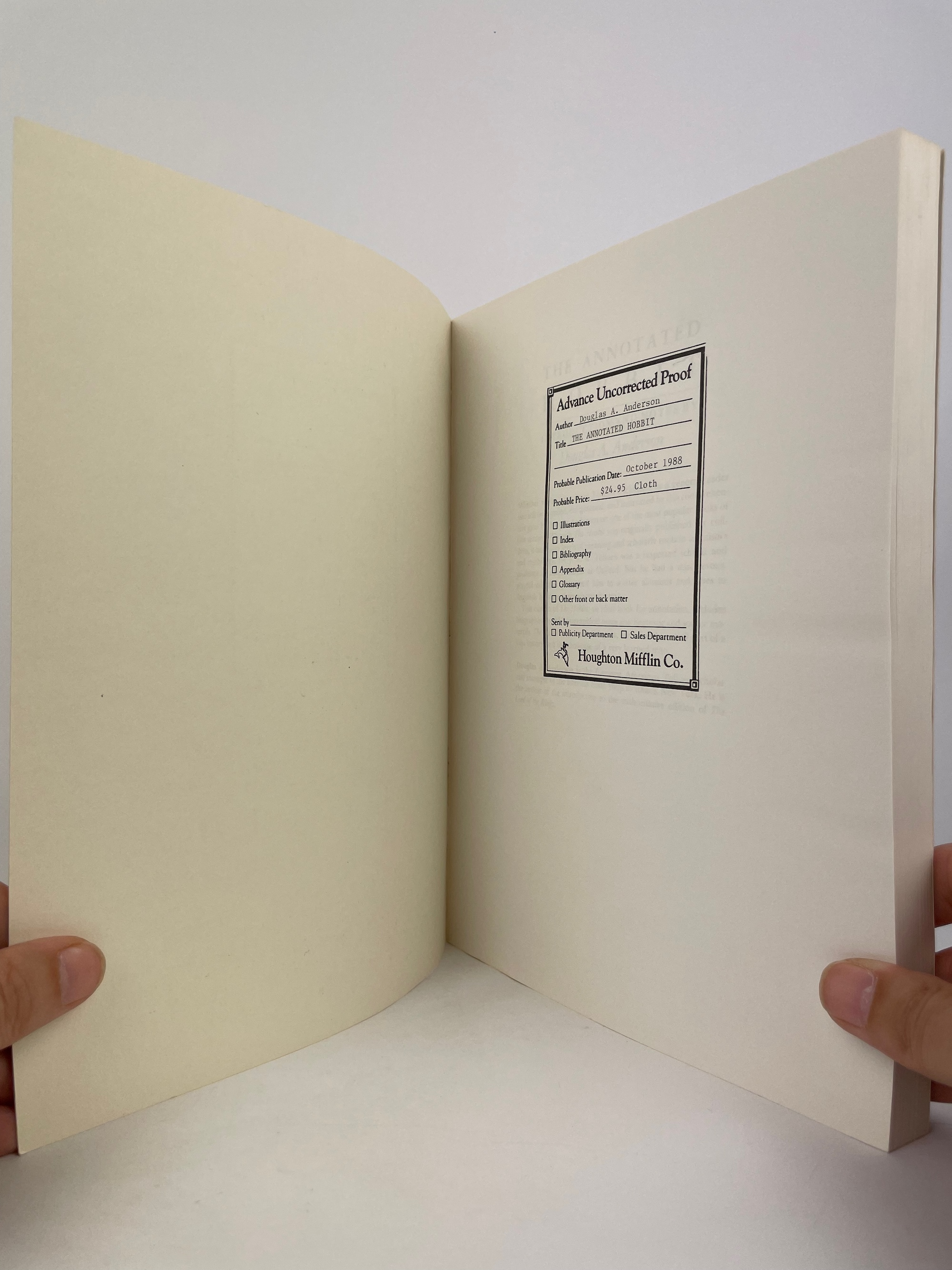 The Annotated Hobbit Uncorrected Proof 1988