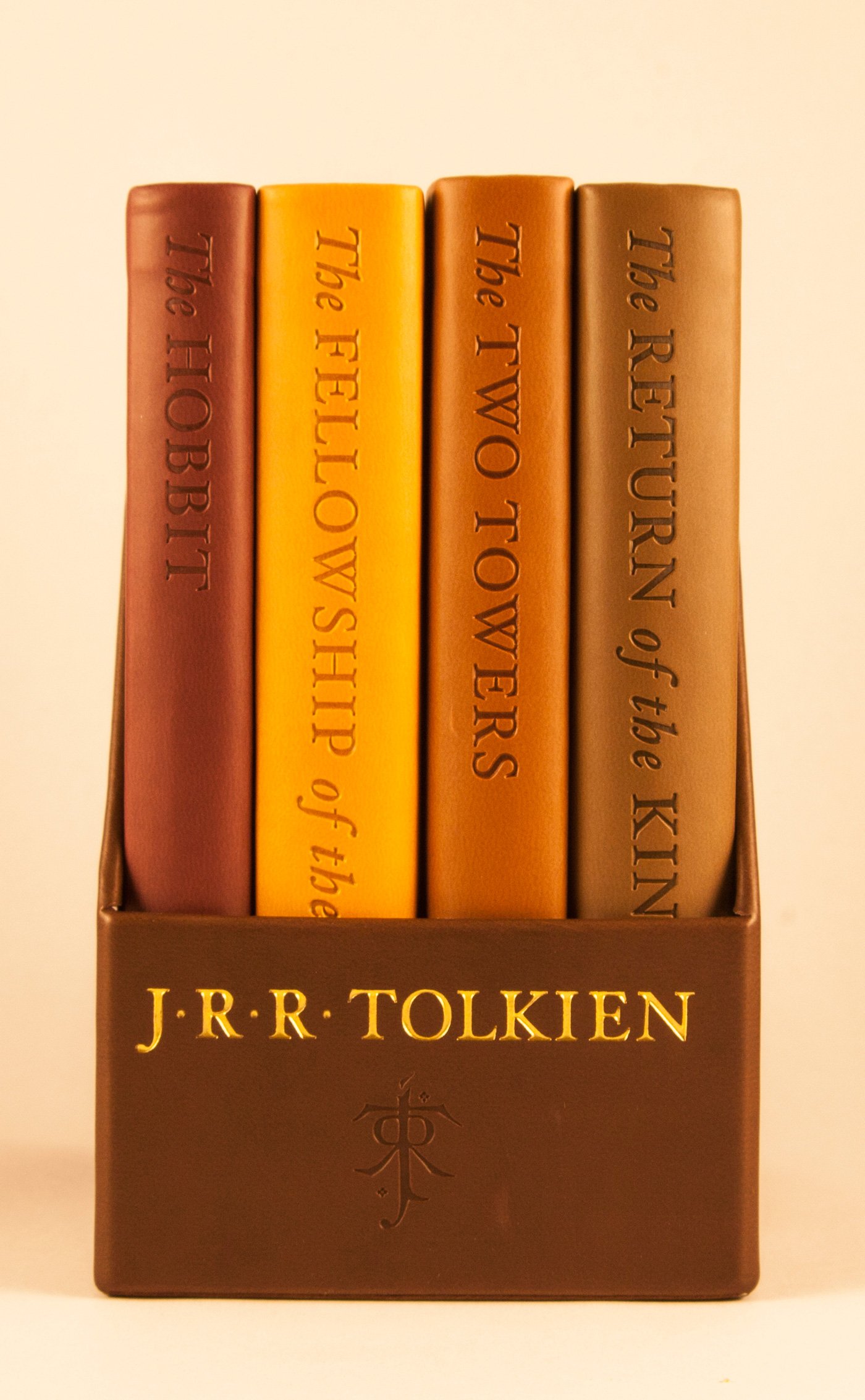 The four-volume, deluxe pocket boxed set contains J.R.R. tolkien's epic masterworks The Hobbit and the three volumes of The Lord of the Rings