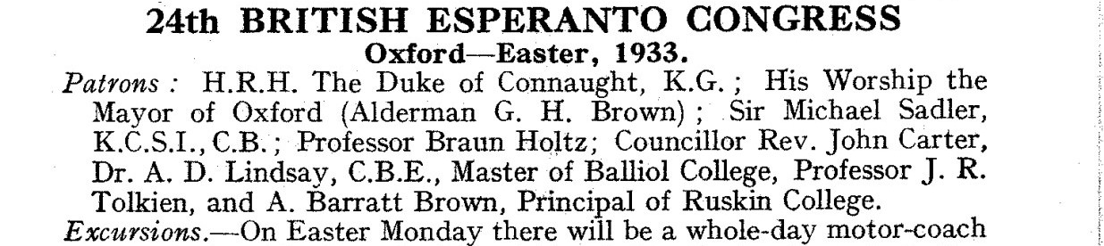 The Educational Value of Esperanto signed by twenty British people of that period, among which the same J.R.R. TOLKIEN